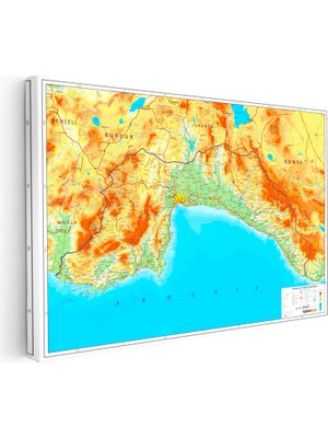 Kanvas Tablo Antalya Fiziki Yeryüzü Harita Tablosu Ev Ofis Duvar Dekoru