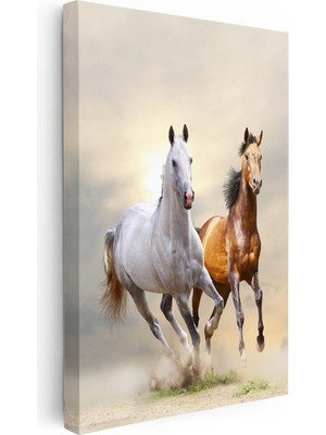 Kanvas Tablo Özgür Ruhlu Ikili At Tablosu Ev Ofis Duvar Dekoru