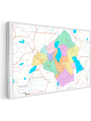 Kanvas Tablo Isparta Siyasi Sınır Harita Tablosu Ev Ofis Duvar Dekoru