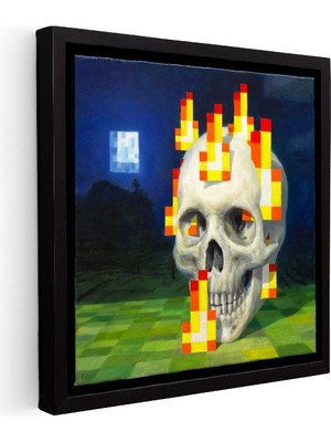 Kanvas Tablo Skull On Fire Minecraft Tablosu Ev Ofis Salon Duvar Dekoru