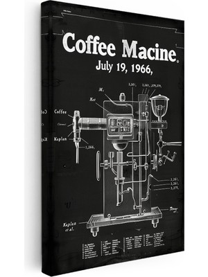 Kanvas Tablo Kahve Makinesi Patent Çizimi Teknik Vintage Tablo Ev Ofis Duvar Dekoru