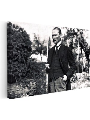 Kanvas Tablo Atatürk Bahçede Bastonlu Duruş Atatürk Tablosu Ev Ofis Duvar Dekoru