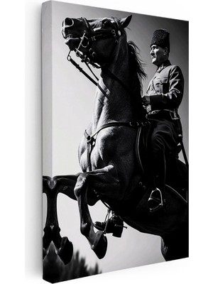 Kanvas Tablo Atatürk Üniformalı Şahlanan At Atatürk Tablosu Ev Ofis Duvar Dekoru