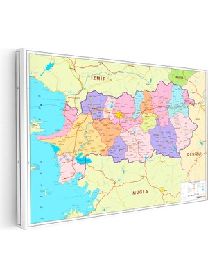 Kanvas Tablo Aydın Ilçe Detaylı Harita Tablosu Ev Ofis Duvar Dekoru