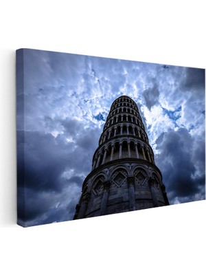 Kanvas Tablo Pisa Kulesi Dramatik Bulutlar Şehir Mimari Tablo Ev Ofis Duvar Dekoru