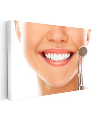 Kanvas Tablo Diş Aynası Ile Gülüş Kontrolü Diş Hekimi Tablosu Ev Ofis Duvar Dekoru