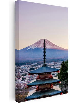 Kanvas Tablo Japonya Pagoda ve Fuji Dağı Şehir Mimari Tablo Ev Ofis Duvar Dekoru