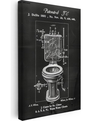 Kanvas Tablo Antik Tuvalet Mekanizması Patent Çizimi Teknik Vintage Tablo Ev Ofis Duvar Dekoru