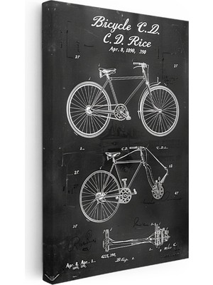 Kanvas Tablo Bisiklet Teknik Çizimi Ön ve Yan Görünüm Taşıt Vintage Tablo Ev Ofis Duvar Dekoru