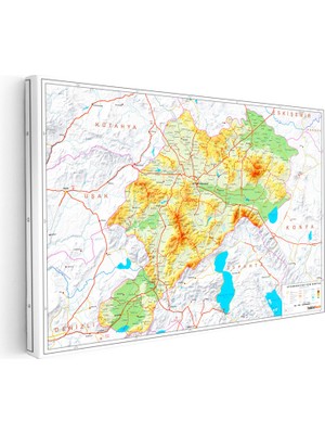 Kanvas Tablo Afyonkarahisar Engebeli Arazi Görünümü Harita Tablosu Ev Ofis Duvar Dekoru