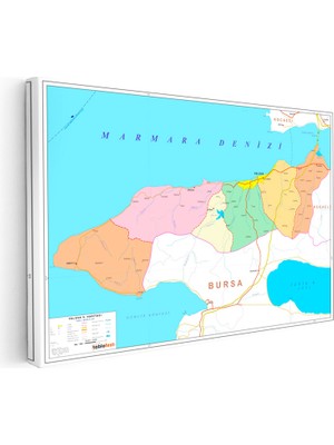Kanvas Tablo Yalova Siyasi Sınır Harita Tablosu Ev Ofis Duvar Dekoru