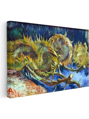 Kanvas Tablo Vincent Van Gogh Kurumuş Ayçiçekleri Mavi Zemin Ressam Tablosu Ev Ofis Dekoru