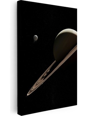 Kanvas Tablo Satürn Gezegeni Halkaları ve Uydusu Manzara Tablosu Ev Ofis Duvar Dekoru