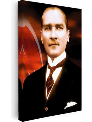 Kanvas Tablo Atatürk Bayrak Fonlu Atatürk Tablosu Ev Ofis Duvar Dekoru