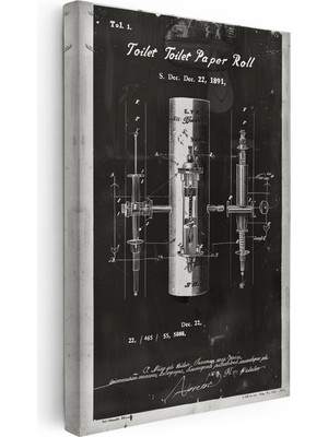 Kanvas Tablo Tuvalet Kağıdı Aparatı Patent Çizimi Teknik Vintage Tablo Ev Ofis Duvar Dekoru