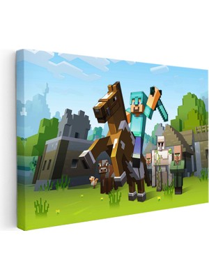 Kanvas Tablo Atlı Macera Minecraft Tablosu Ev Ofis Salon Duvar Dekoru