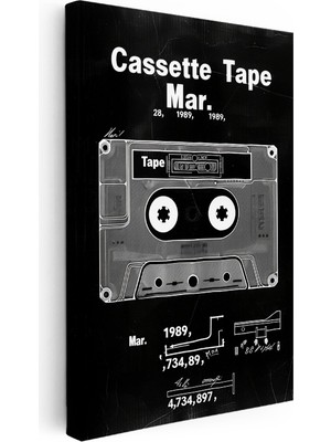Kanvas Tablo Kaset Patent Çizimi Teknik Detaylı Vintage Tablo Ev Ofis Duvar Dekoru