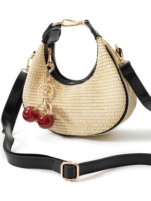 Legend Aksesuar Kadın Perry Model Hasır El ve Omuz Çantası Charm Hediyeli