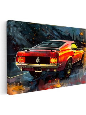 Kanvas Tablo Ford Mustang Klasik Kasa Renkli Çizim Ford Tablosu Ev Ofis Duvar Dekoru