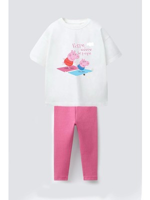 Monila Kız Çocuk Baskılı Pamuklu T-Shirt ve Fitilli Tayt 2'li Takım
