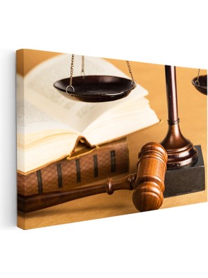 Kanvas Tablo Hukuk Kitapları ve Adalet Seti Avukat Tablosu Ev Ofis Duvar Dekoru