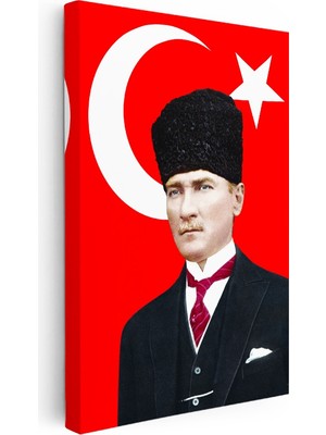 Kanvas Tablo Atatürk Türk Bayrağı Temalı Atatürk Tablosu Ev Ofis Duvar Dekoru