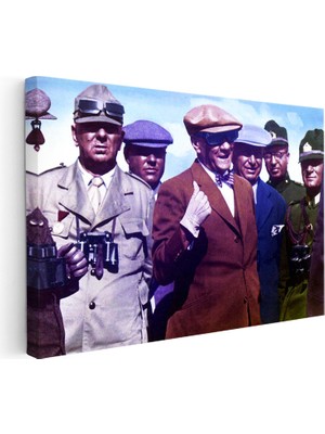 Kanvas Tablo Atatürk Gözlüklü ve Kasketli Atatürk Tablosu Ev Ofis Duvar Dekoru