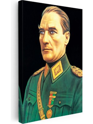 Kanvas Tablo Atatürk Yeşil Mareşal Kostümü Atatürk Tablosu Ev Ofis Duvar Dekoru