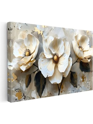 Kanvas Tablo Kabartma Görünümlü Üçlü Çiçek Çiçek Tablosu Ev Ofis Duvar Dekoru