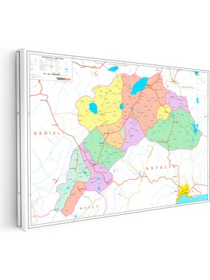Kanvas Tablo Burdur Bölge Detayları Harita Tablosu Ev Ofis Duvar Dekoru