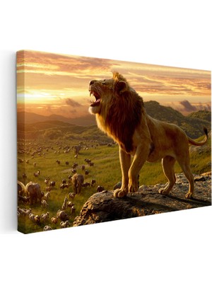 Kanvas Tablo Kayalık Üzeri Kral Aslan Tablosu Ev Ofis Duvar Dekoru