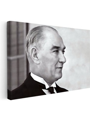 Kanvas Tablo Atatürk Tebessümlü Yan Portre Atatürk Tablosu Ev Ofis Duvar Dekoru