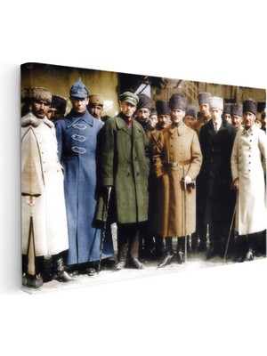 Kanvas Tablo Atatürk Kalpaklı Kışlık Kıyafet Atatürk Tablosu Ev Ofis Duvar Dekoru