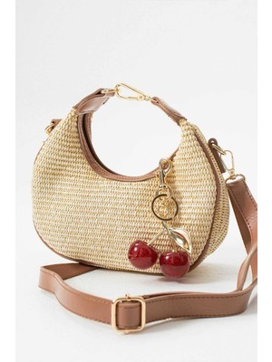 Legend Aksesuar Kadın Perry Model Hasır El ve Omuz Çantası Charm Hediyeli