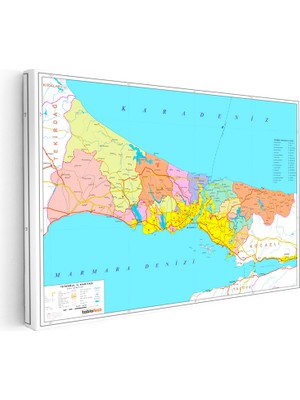 Kanvas Tablo Istanbul Ilçe Sınırları Harita Tablosu Ev Ofis Duvar Dekoru