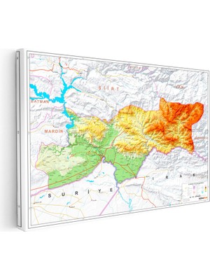 Kanvas Tablo Şırnak Topografik Çizim Harita Tablosu Ev Ofis Duvar Dekoru