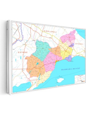 Kanvas Tablo Tekirdağ Ilçe Sınırları Harita Tablosu Ev Ofis Duvar Dekoru