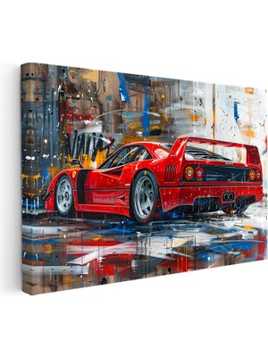 Kanvas Tablo Ferrari F40 Yağlı Boya Görünümlü Sanat Ferrari Tablosu Ev Ofis Duvar Dekoru