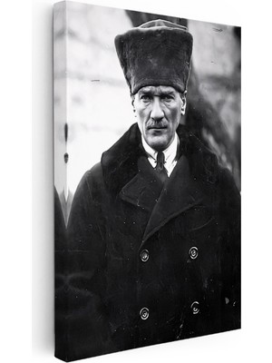 Kanvas Tablo Atatürk Kalpaklı Kürklü Palto Kışlık Atatürk Tablosu Ev Ofis Duvar Dekoru