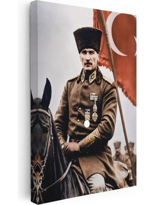 Kanvas Tablo Atatürk At Üzerinde Askeri Üniforma Atatürk Tablosu Ev Ofis Duvar Dekoru