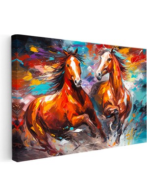 Kanvas Tablo Sanatsal Boyama Tekniği Ikili At Tablosu Ev Ofis Duvar Dekoru