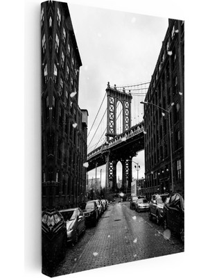 Kanvas Tablo Manhattan Köprüsü Karlı Şehir Manzarası Şehir Mimari Tablo Ev Ofis Duvar Dekoru