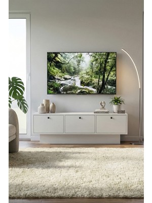 Bagax Beyaz Tv Ünitesi | 3 Kapaklı Salon Tv Ünitesi | 43*50*55 Inç Ekran Uyumlu - 140 cm