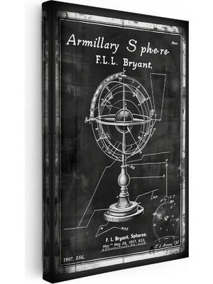Kanvas Tablo Armillary Sphere Küre Patent Çizimi Teknik Vintage Tablo Ev Ofis Duvar Dekoru