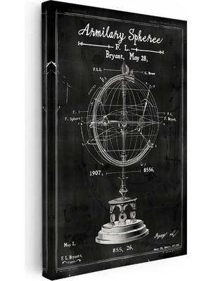 Kanvas Tablo Armillary Sphere Küre Patent Çizimi Teknik Vintage Tablo Duvar Dekoru