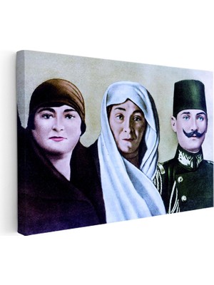 Kanvas Tablo Atatürk ve Ailesi Çizim Atatürk Tablosu Ev Ofis Duvar Dekoru
