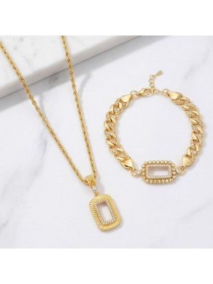 Ferizz Altın Kaplama Gram Çerçeve Kolye Ucu ve Gram Çerçeve Figaro Model Bileklik Kombini BND-151