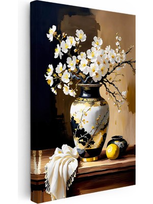 Kanvas Tablo Motifli Vazoda Bahar Çiçeği Çiçek Tablosu Ev Ofis Duvar Dekoru