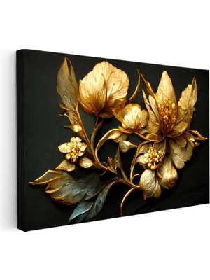 Kanvas Tablo Metalik Görünümlü Çiçekler Çiçek Tablosu Ev Ofis Duvar Dekoru