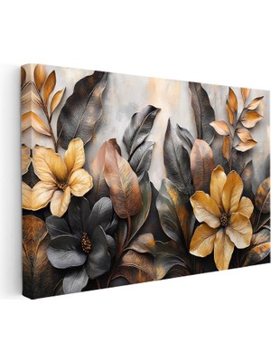 Kanvas Tablo Katmanlı Yapraklar ve Çiçekler Çiçek Tablosu Ev Ofis Duvar Dekoru